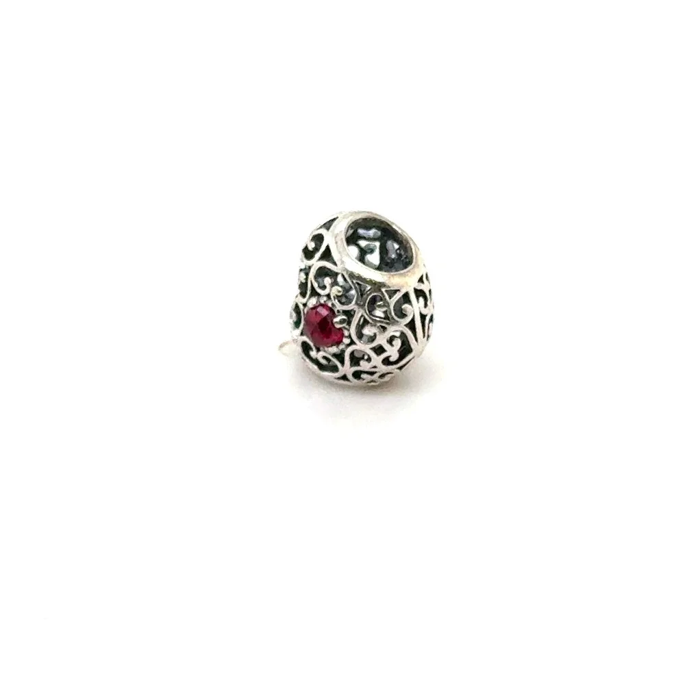 Pandora Cerise Heart Filigree Charm Sterling Silver Pink Ruby 791282CPK